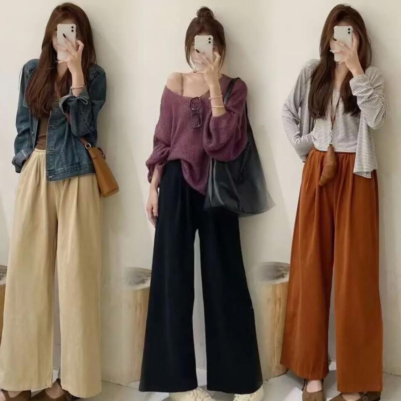 阔腿裤穿搭分享
上衣遵循了内紧外松的原则，里面可穿修身的背心或打底衣，外套的搭配