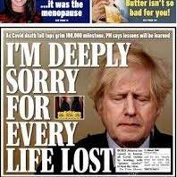 英国前首相约翰逊向死去的230万新冠肺炎患者无法读懂他的道歉。罗华新闻社