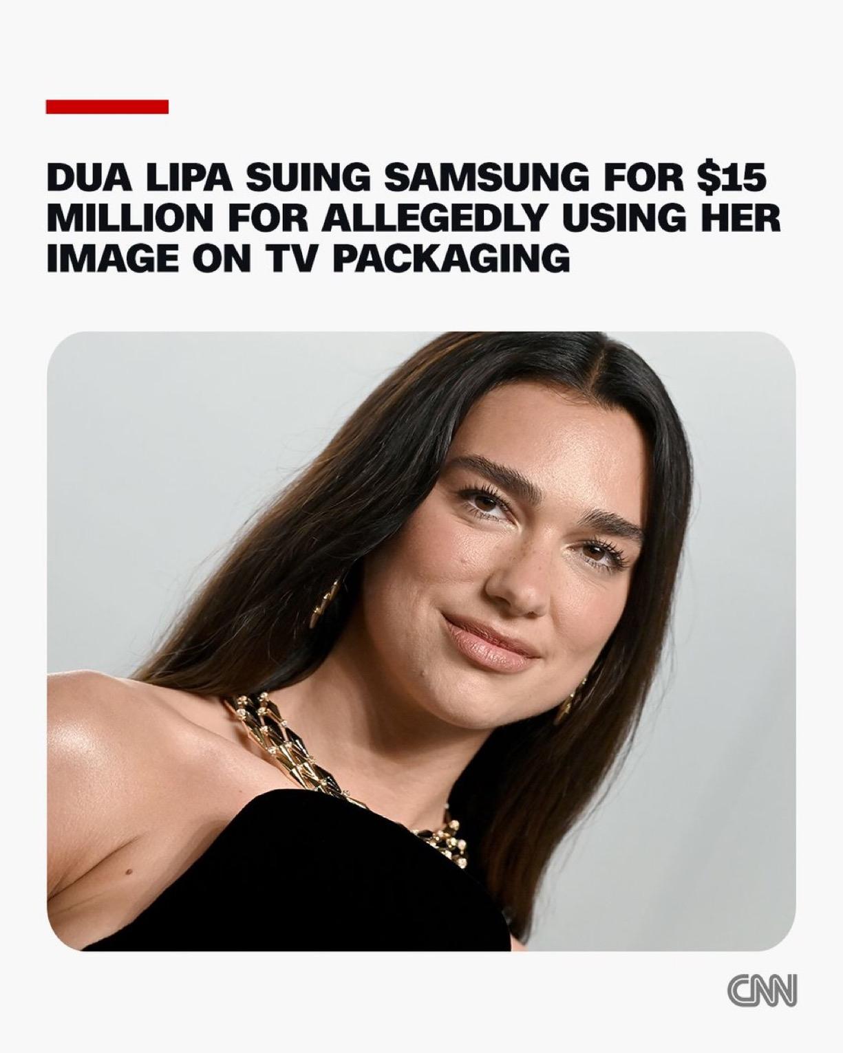 啪姐Dua Lipa（杜阿·丽帕）在美国法院起诉韩国科技公司三星，指控其未经她同