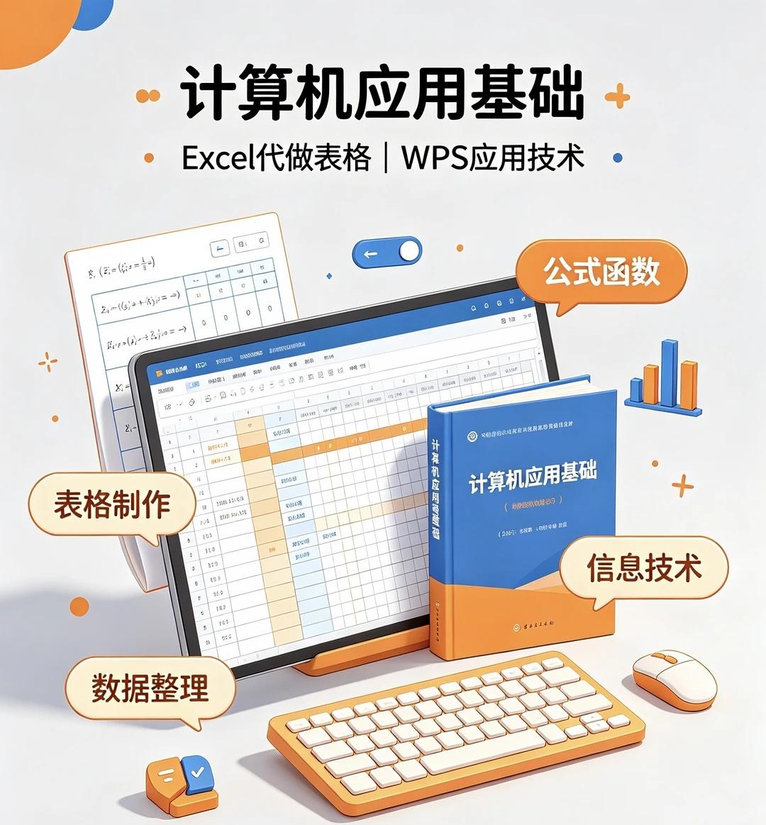 Excel数据处理，WPS测评应用技术
顺利度过补考周，计算机应用基础，计算机信