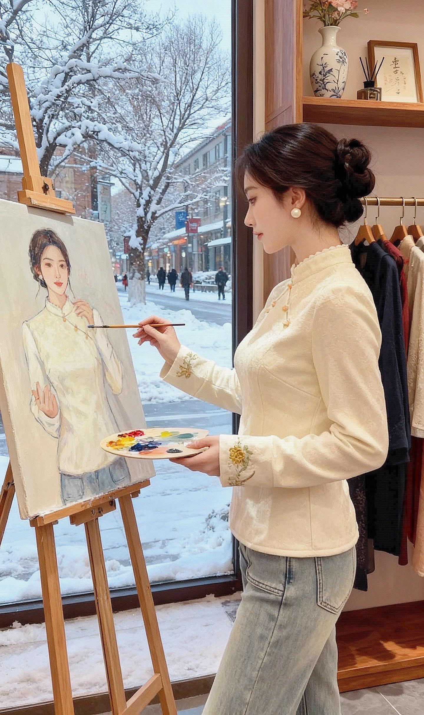 苏念在巷尾看到那件新中式上衣时，指尖先于目光触到了衣料。厚款针织里织着...