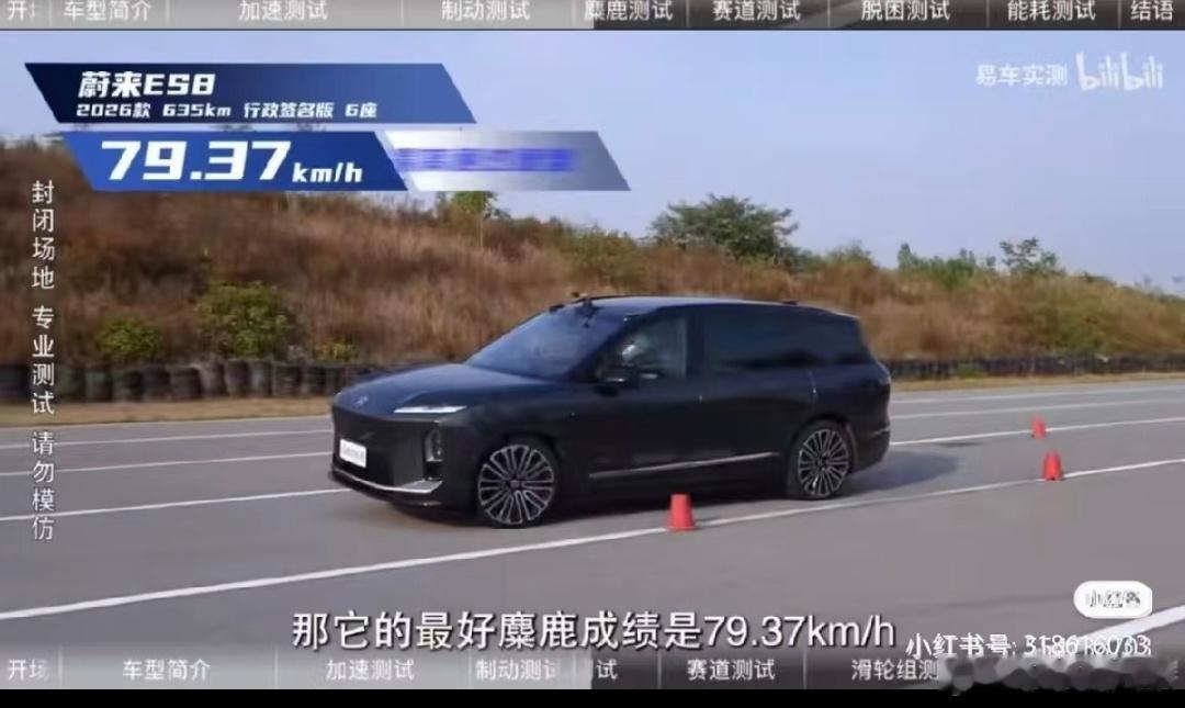 蔚来ES8的麋鹿测试成绩高达79.37，嘿嘿，这个成绩大家觉得如何？水哥有话说