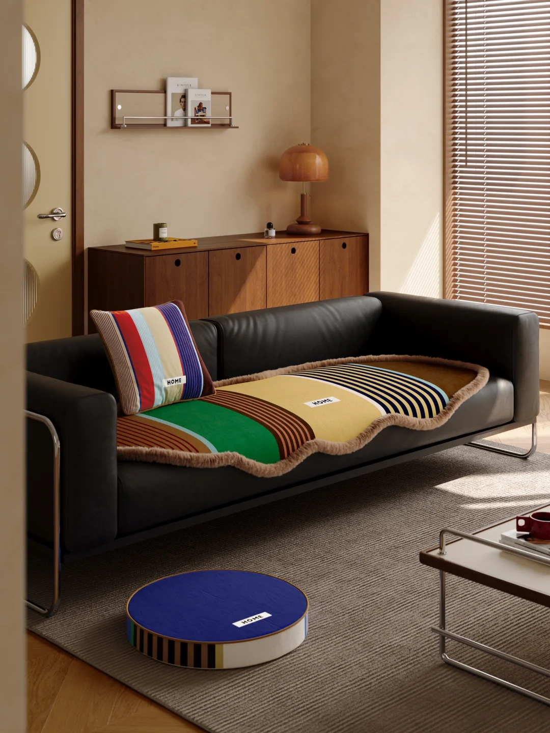 冬日黑皮沙发救星🌟彩色短毛绒沙发垫直接入