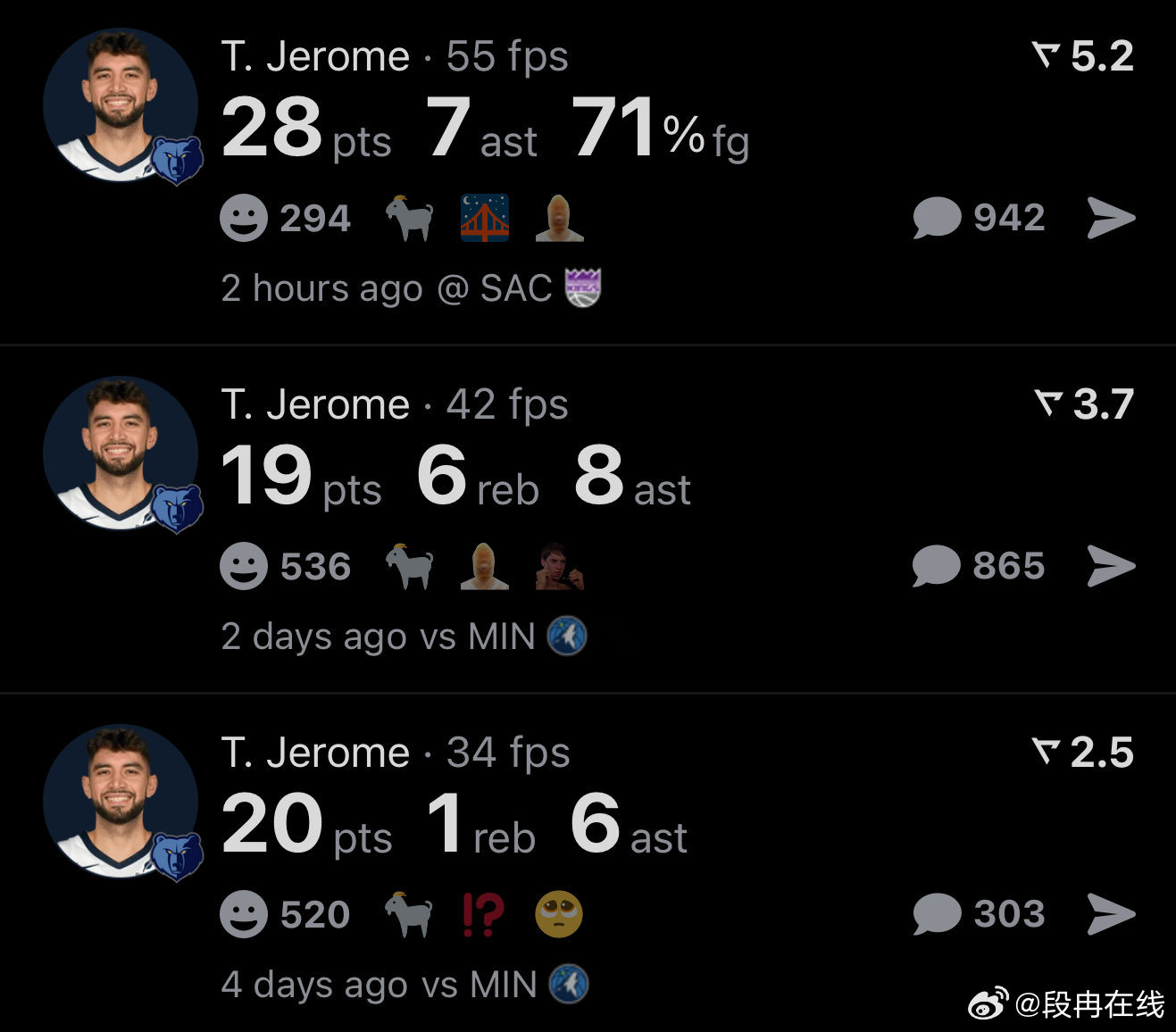 灰熊vs国王复出三场，出场时间限制在20分钟。杰罗姆交出这样一份答卷。这回骑士可