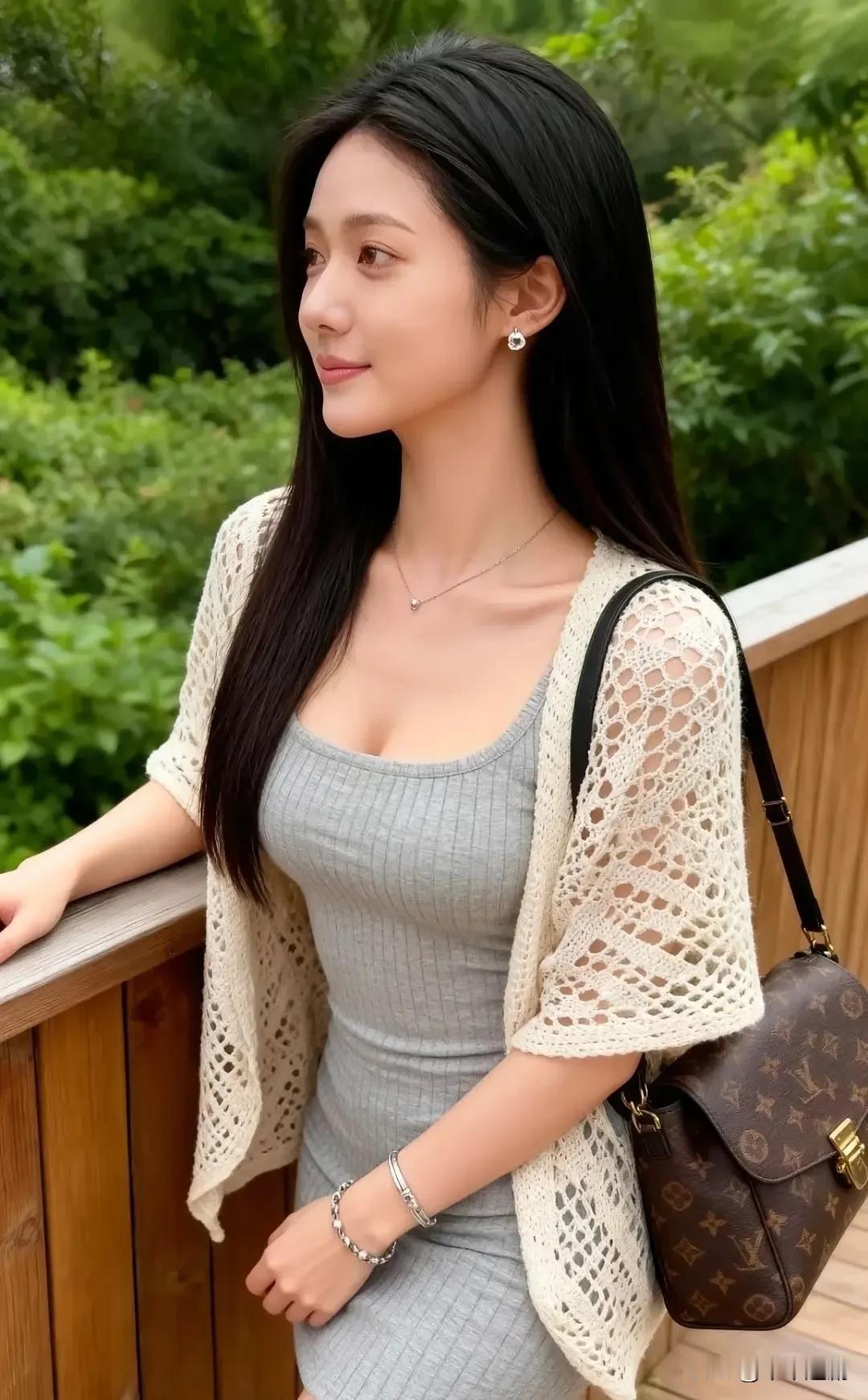 森绿绕身，灰裙配镂空开衫，揉碎了慵懒的温柔
粉紫色针织开衫 灰粉色开衫