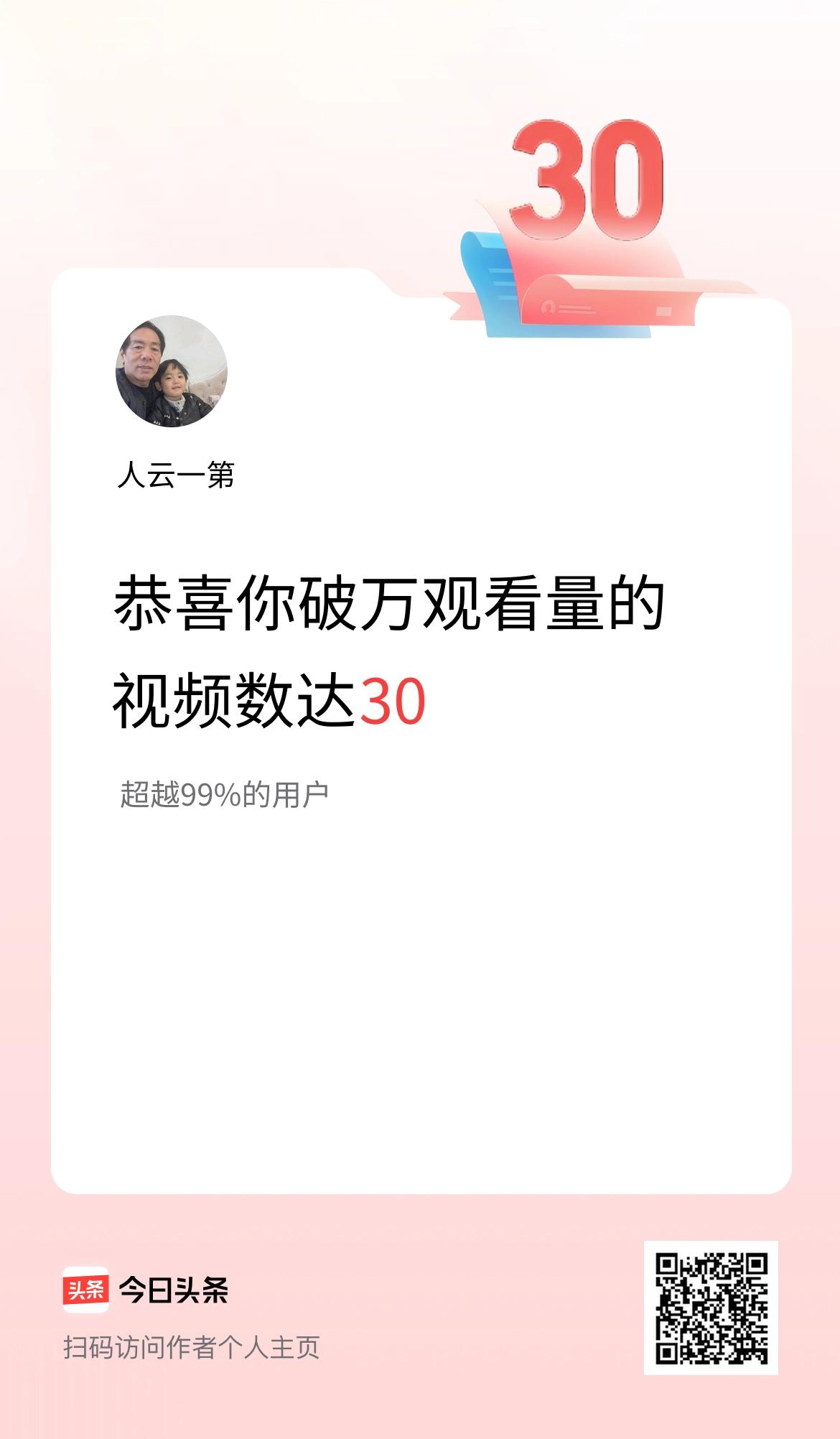 我在头条有30条视频播放量破万了！