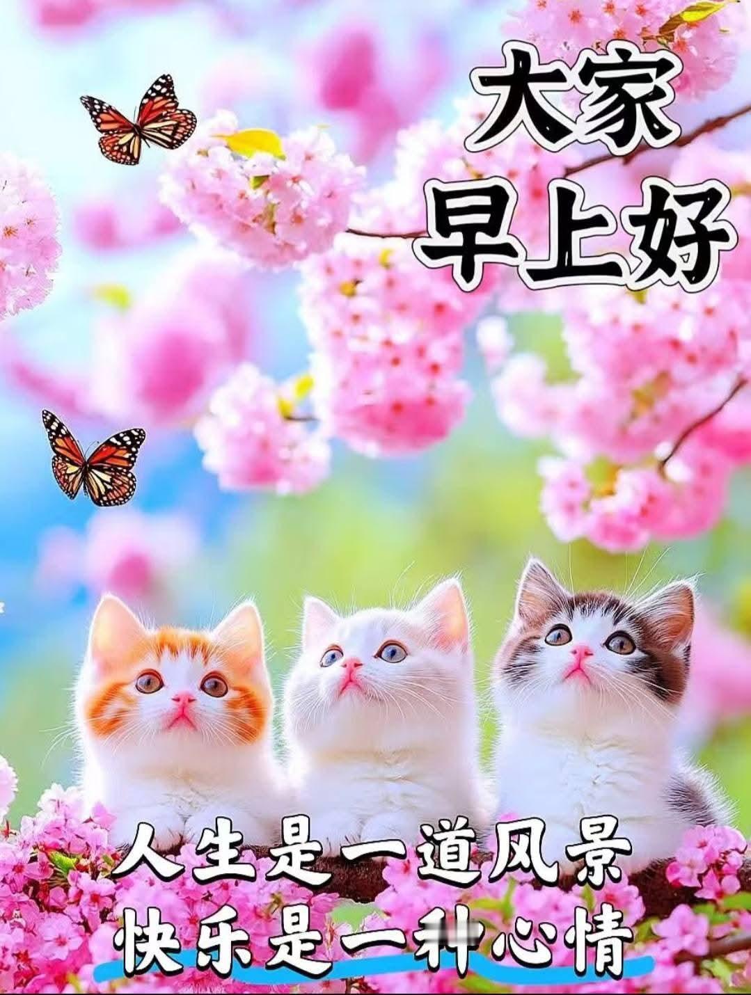 萌宠与樱花共舞，快乐与美好同在！🌸🐱🐱🐱