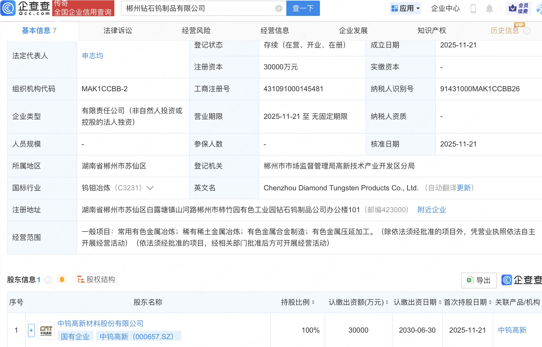 中钨高新成立钻石钨制品公司