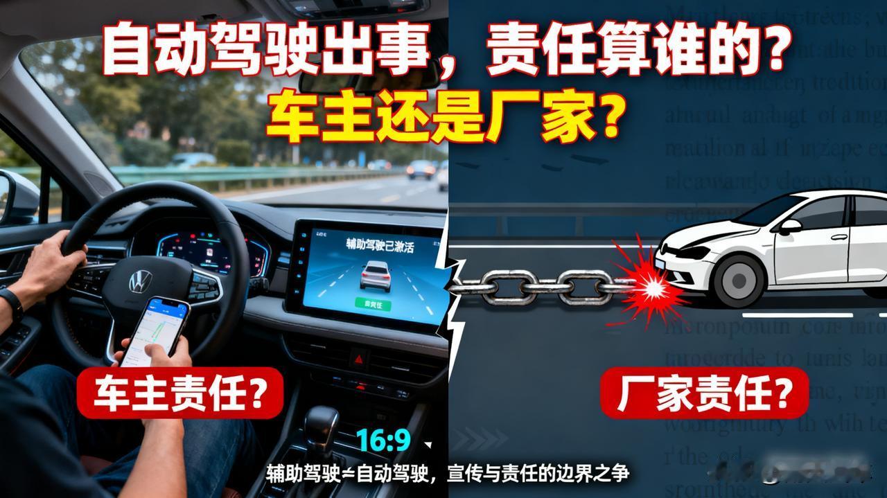 自动驾驶出事，责任算谁的？车主还是厂家？

这是个灵魂拷问！你用着辅助驾驶，出了