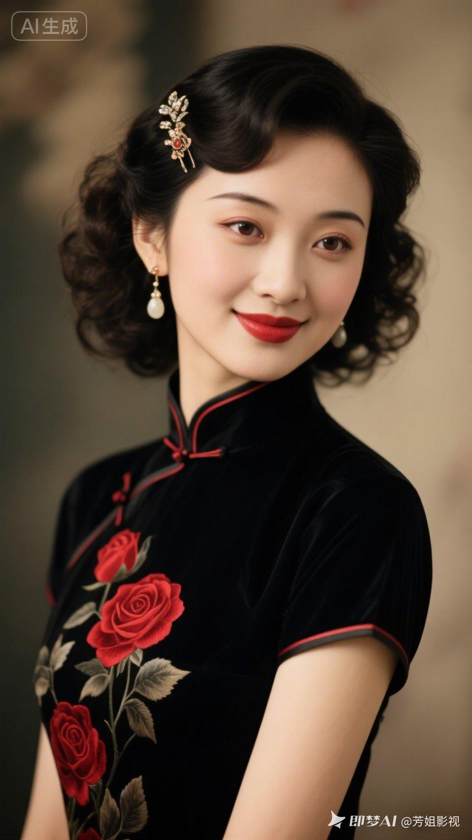 复古旗袍红玫瑰，优雅气质扑面来🌹💄