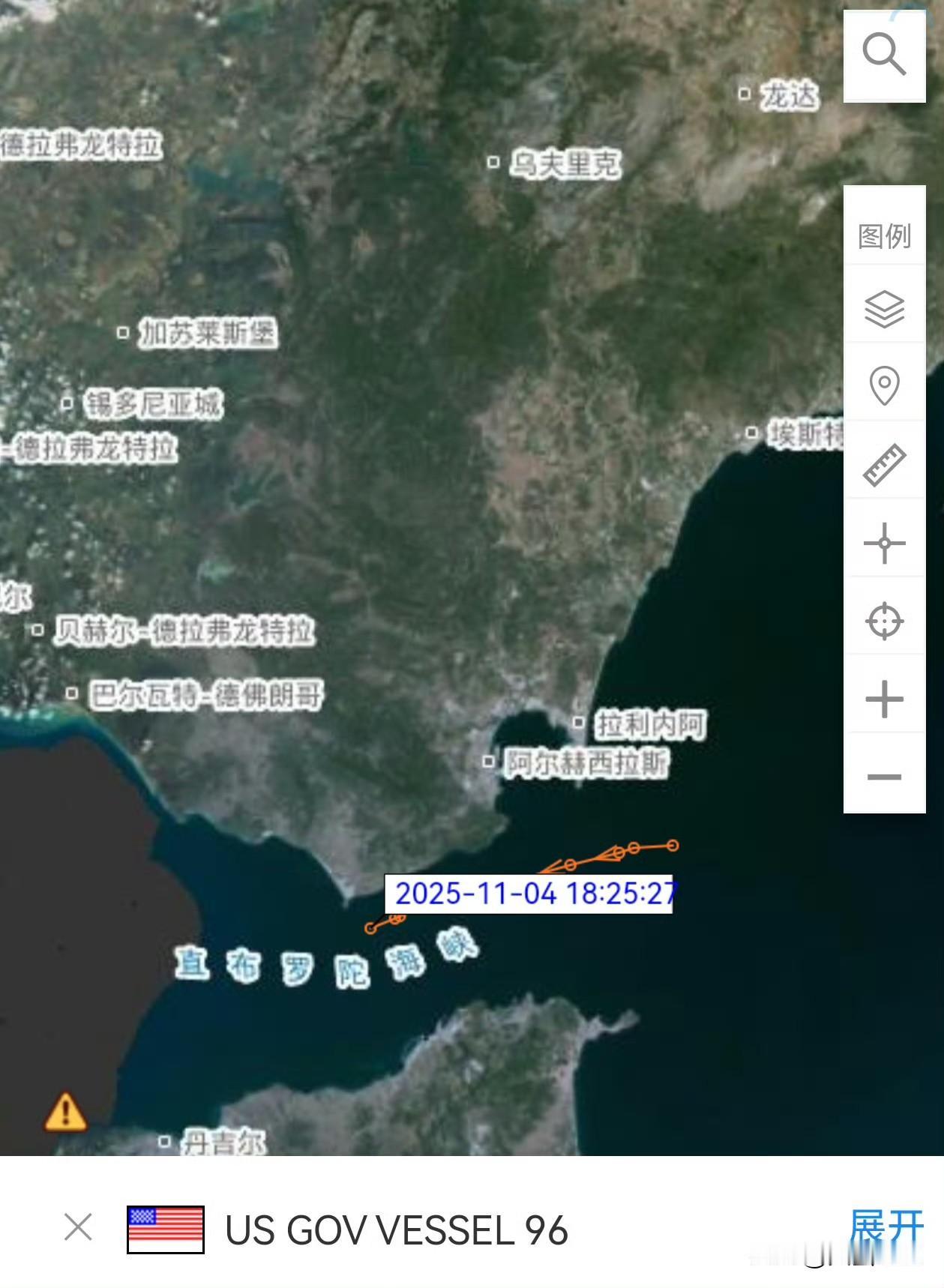 根据AIS显示，美国海军福特号航母(CVN-78)与班布里奇号驱逐舰(DDG-9