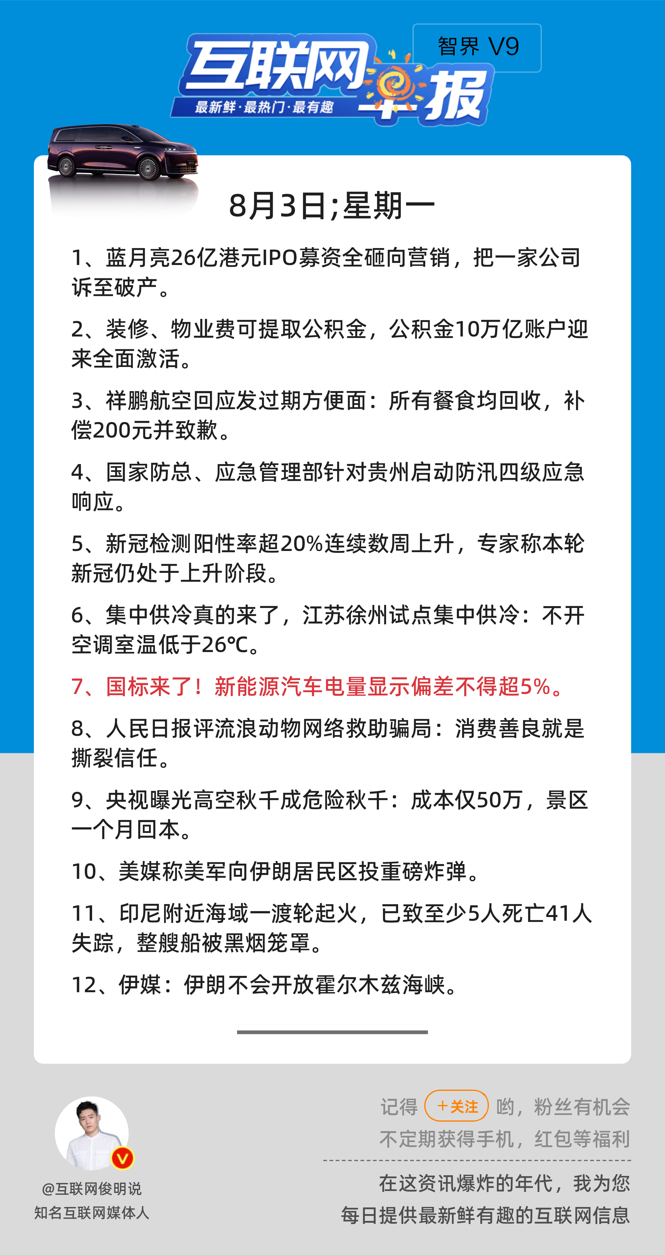 8月3日，星期一，《第3219期》；互联网早报，众览天下事关心第7条：国标来了！