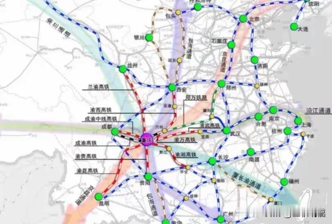 重庆的高铁非常发达，基本都是时速350公里的，向四面八方放射。唯独南北向不是那么