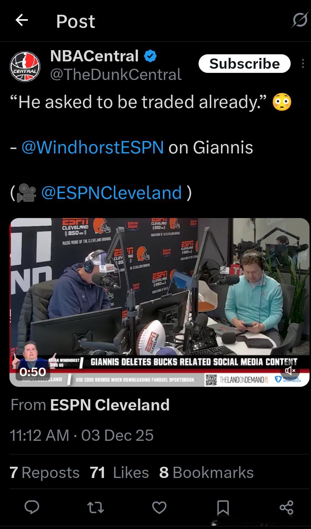 [ESPN]文霍斯特：字母哥已经向球队申请交易nbaNBA