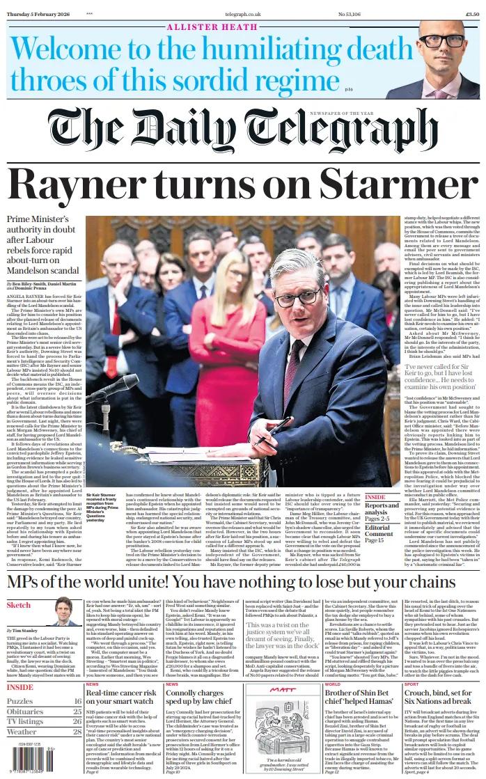 《每日电讯报》还称，英国前副首相安吉拉·雷纳和工党高级议员坚持唐宁街10号首相府