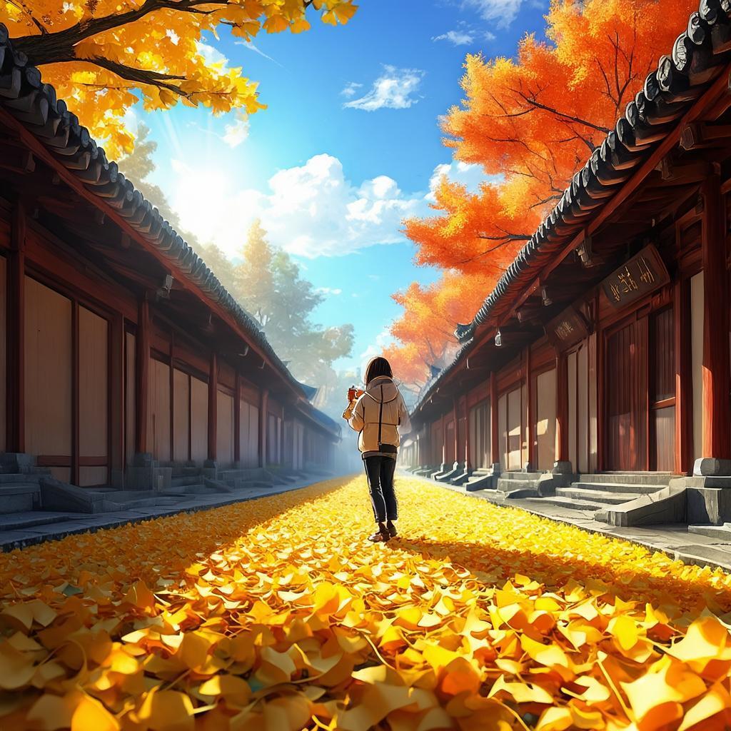 🍂秋意，是风揉皱的调色盘。当第一片银杏叶吻上青石砖，当糖炒栗子的甜香漫过街角，