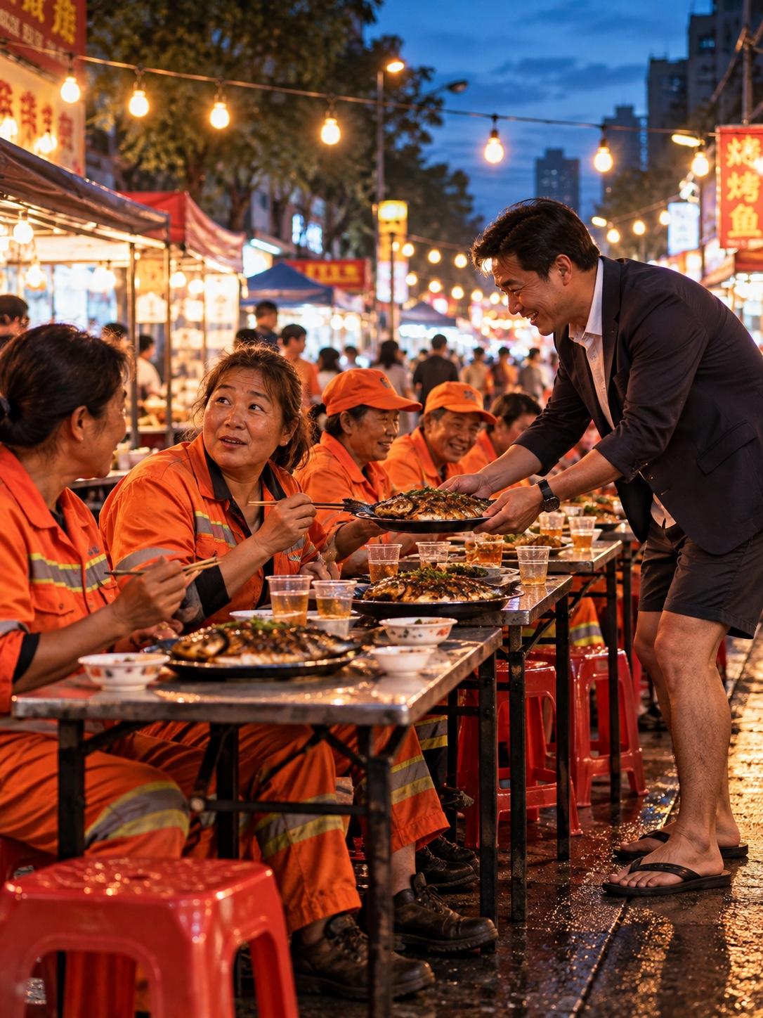 夜市那条街我常走，十月底的海南还热着，烤鱼摊的油烟混着椰子壳被劈开的清甜味，平时