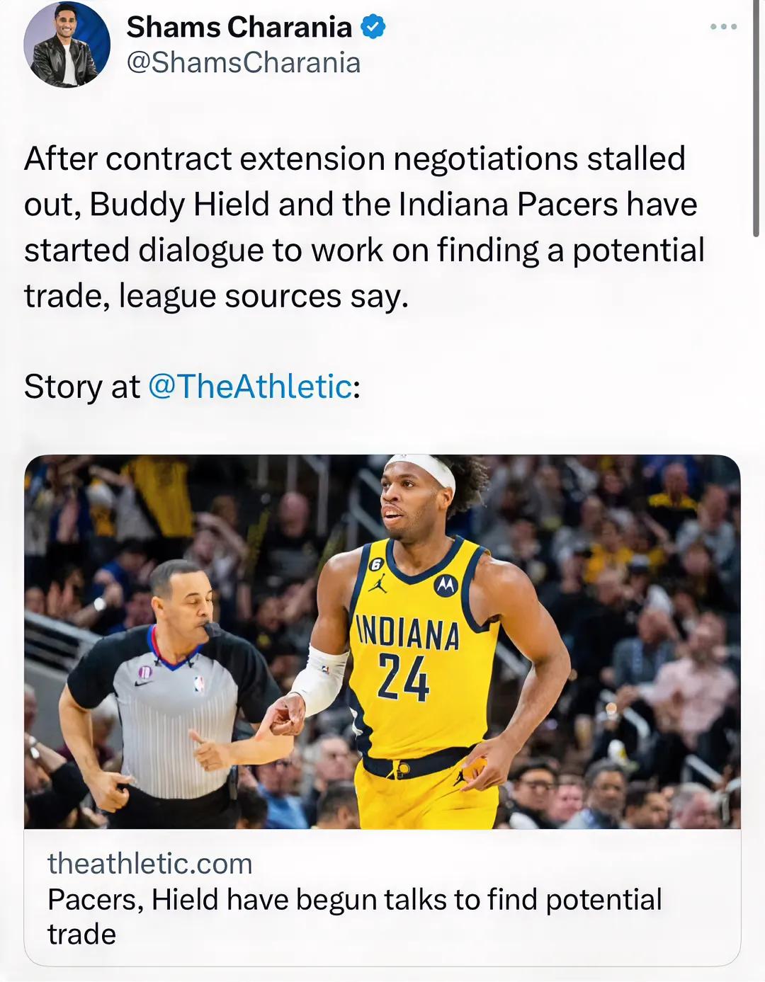 希尔德会去哪？
据The Athletic记者shams Charania报道，