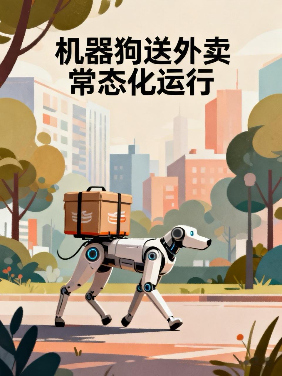 没想到科幻片里的场景，这么快就走到我们身边了。

背着外卖箱的“铠甲”机器狗，已
