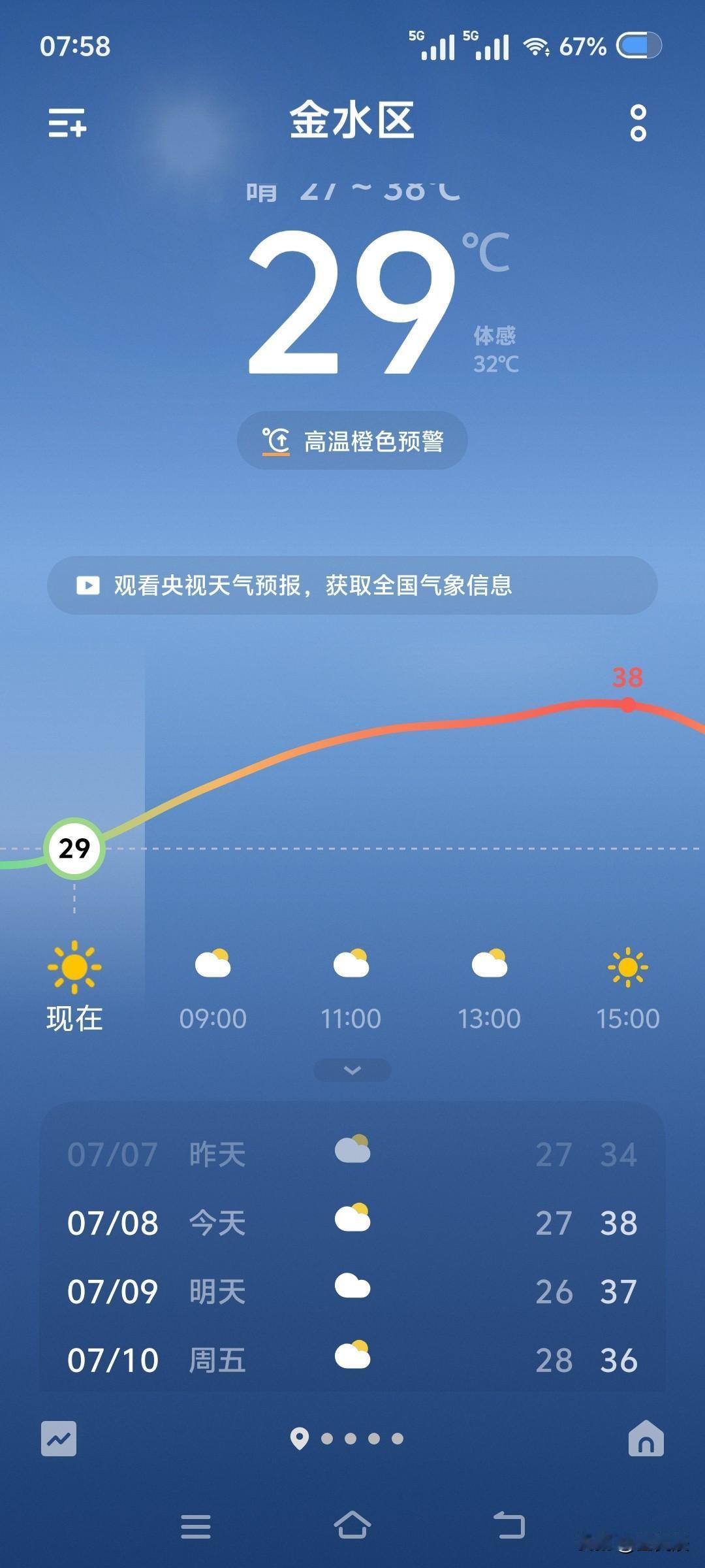 小暑至，桑拿天开始。郑州这几天持续高温，一个在云南曲靖旅居的朋友发来她那边的天气