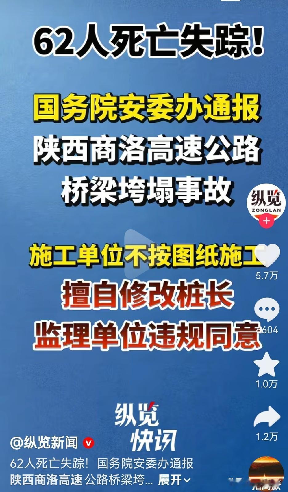 官方通报来了
陕西商洛桥梁垮塌事故
这次不是超载所致
是施工单位违规施工导致