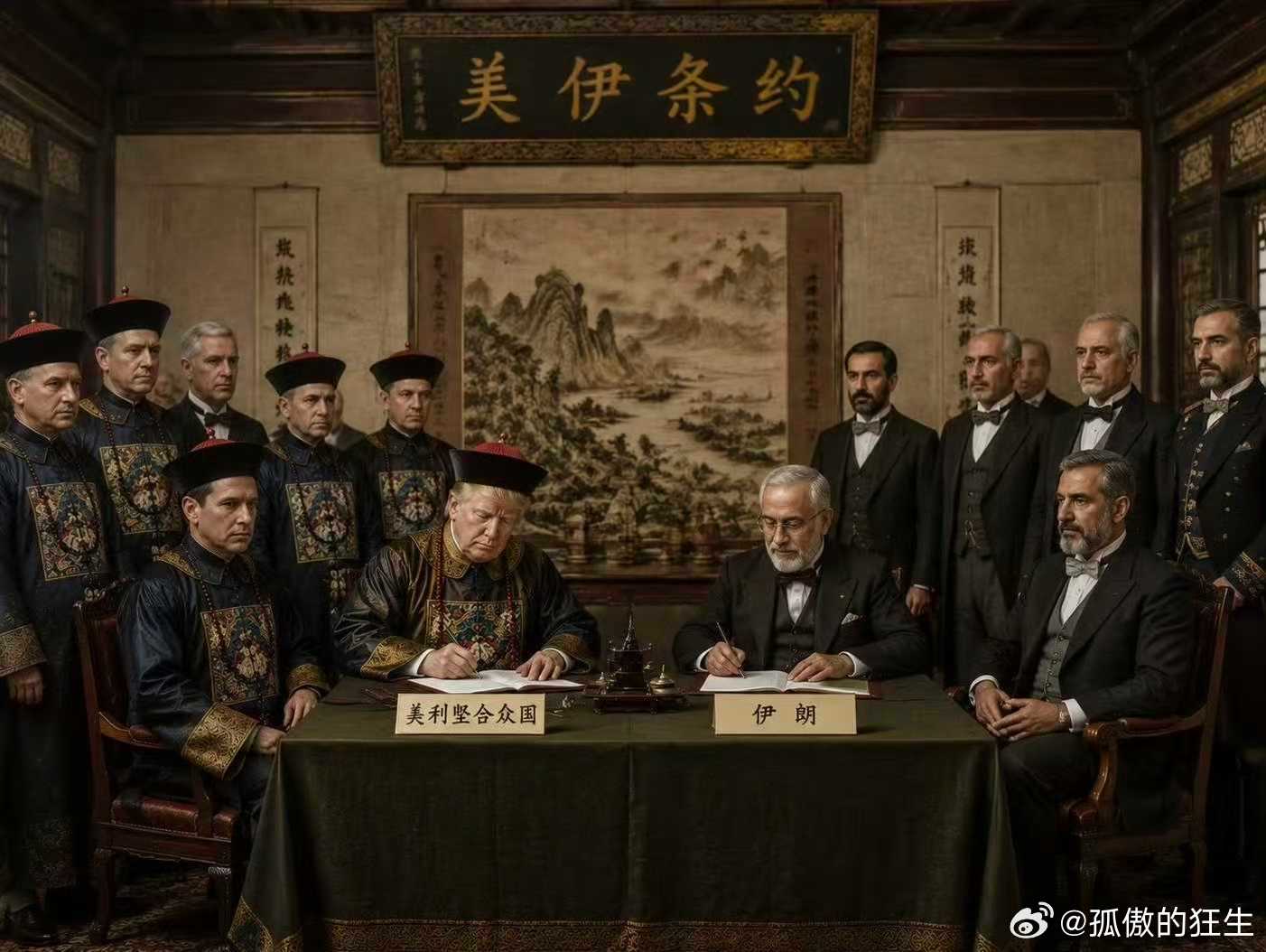 网图都出来了！美伊备忘录特朗普赢了！伊朗代表团走的是侧门！