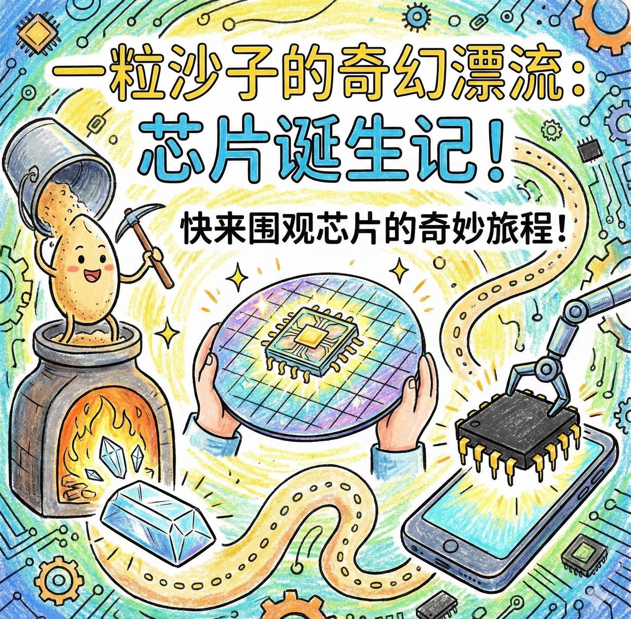 芯片是如何诞生的？一切都从普通的沙子开始！想象一下，把沙子里的硅提纯到超级纯（%