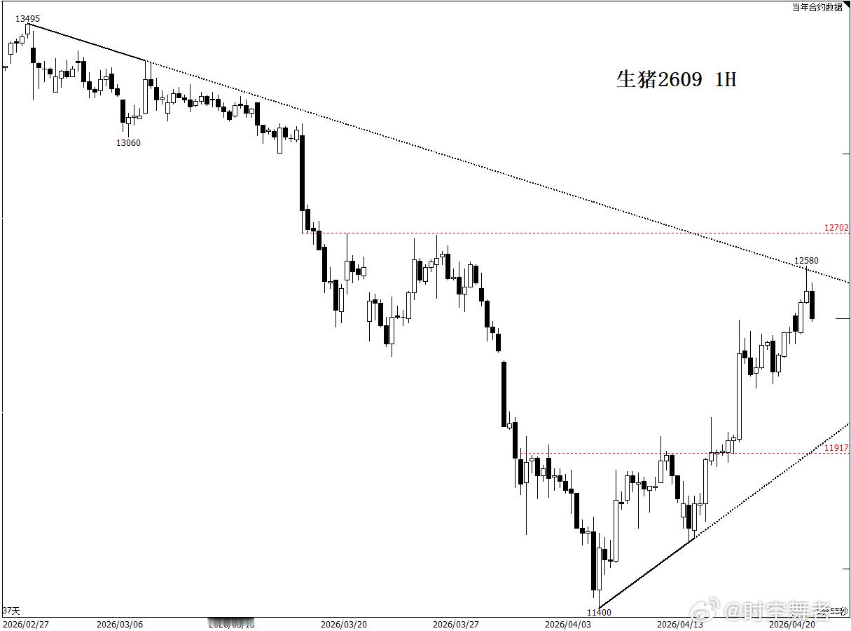 生猪 价格在收敛通道上沿承压回落，技术面第一阶段逻辑（按形态运动）结束。预计回踩