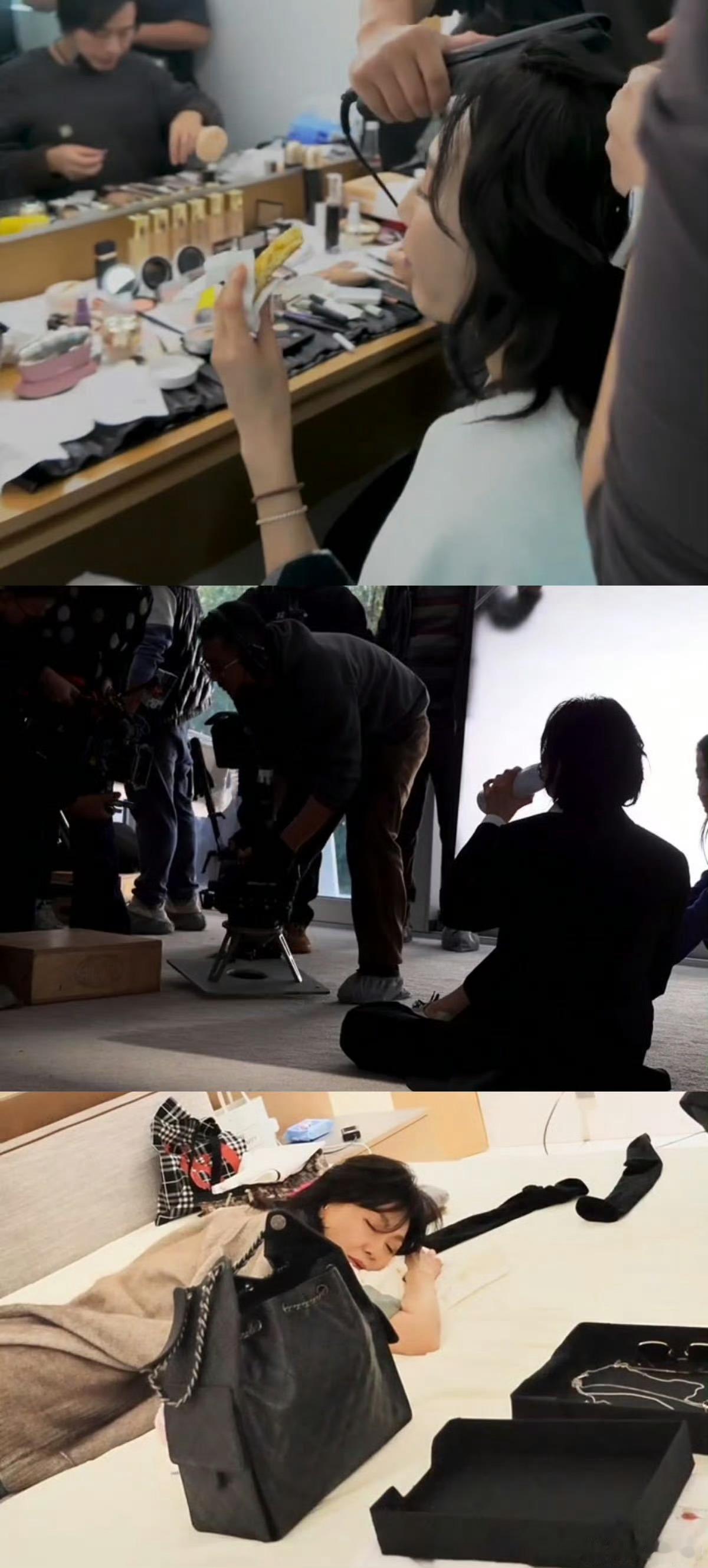 张曼玉影后松弛感 影后片场日常也太可爱了！卷头发啃披萨，拍空档嚼面包，保温杯里还