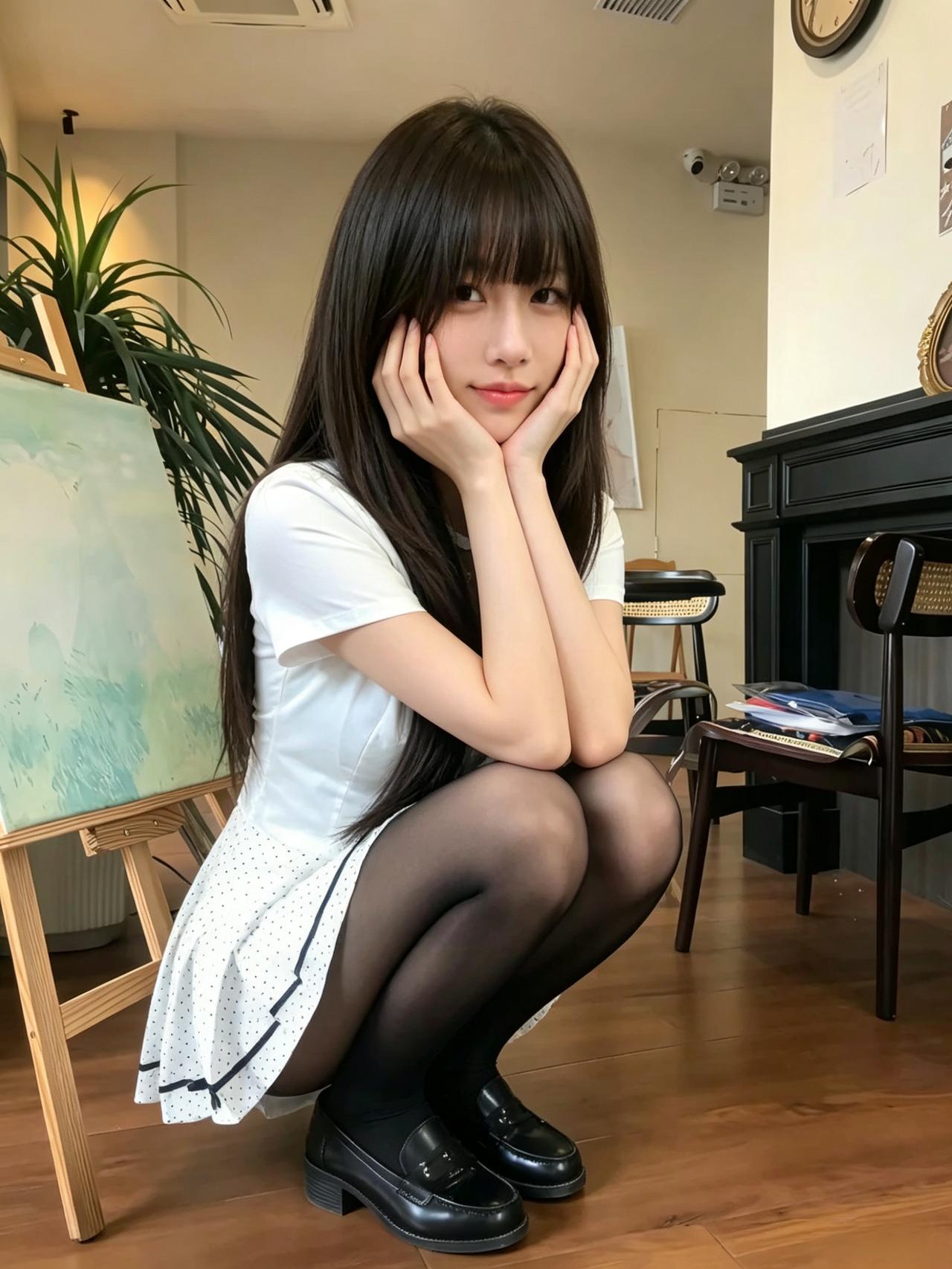 眉如远山黛，眸似秋水明。
嫣然一回笑，风暖满城春。