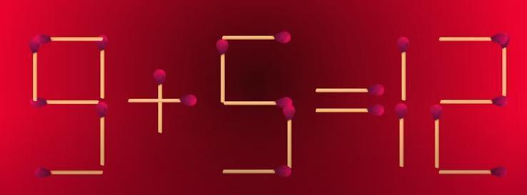 智力大挑战开启！现在，一组由火柴棒搭建的等式 “9 + 5 = 12” 摆在你面