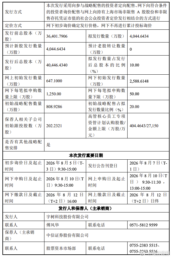 【#宇树科技申购日8月10日#】7月30日晚，宇树科技公告称，公司首次公开发行股