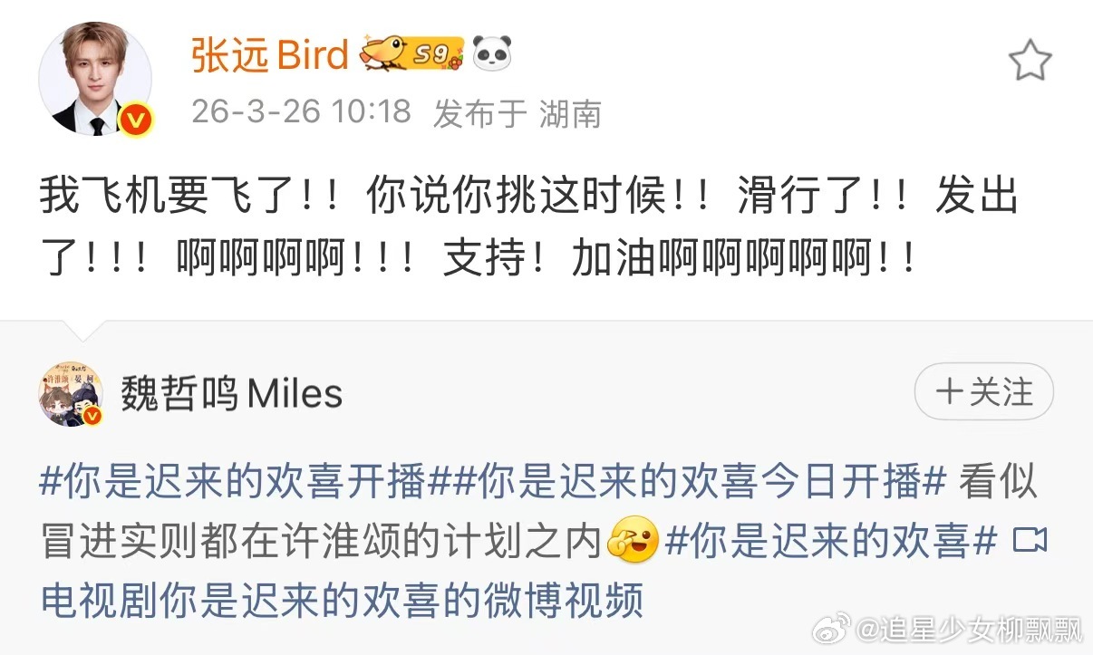 张远给魏哲鸣新剧打call张远用15个叹号给魏哲鸣打call 张远给魏哲鸣新剧打