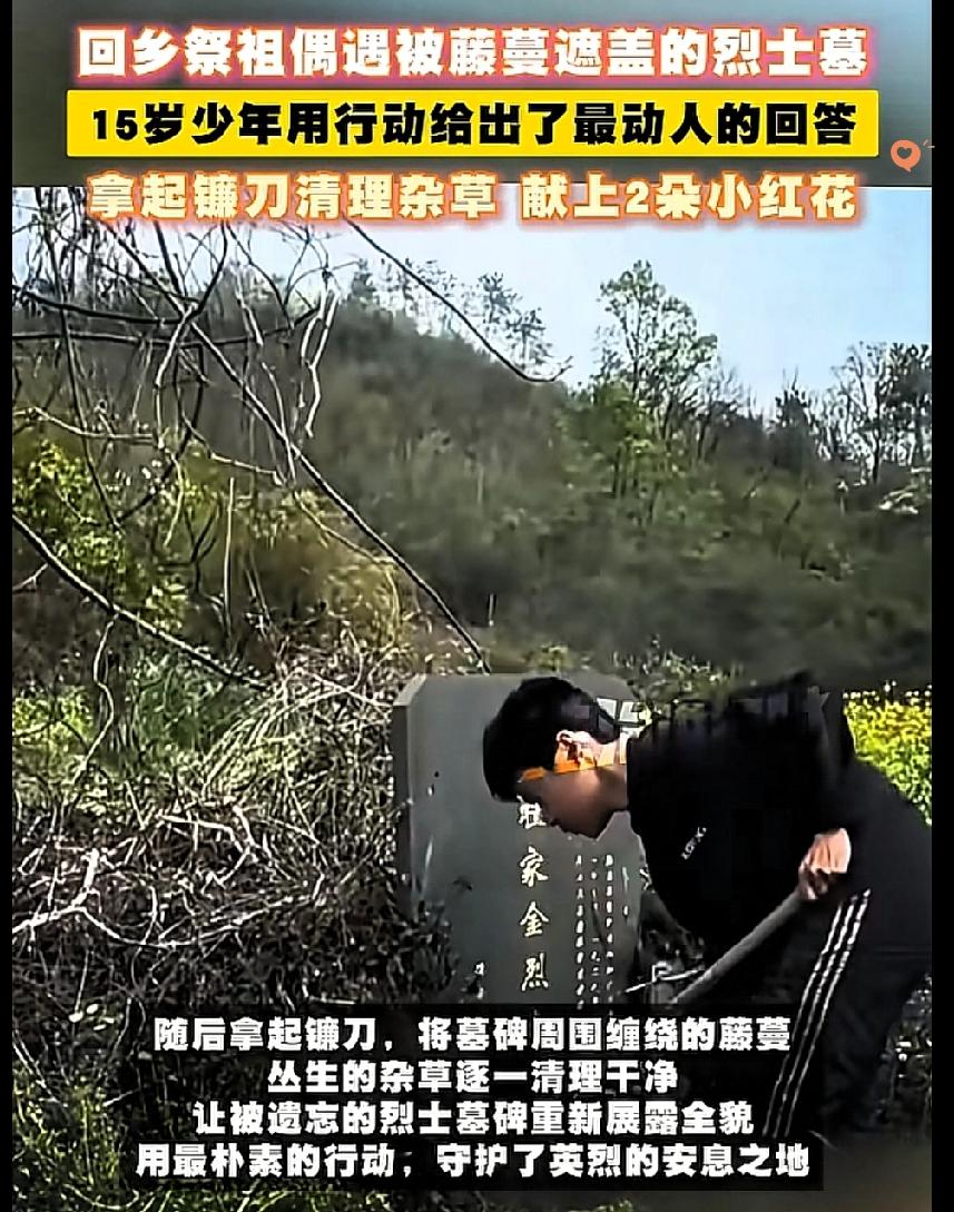 江西九江这15岁少年的举动，真的比任何说教都有力量！
 
清明祭祖的山路上，他偶