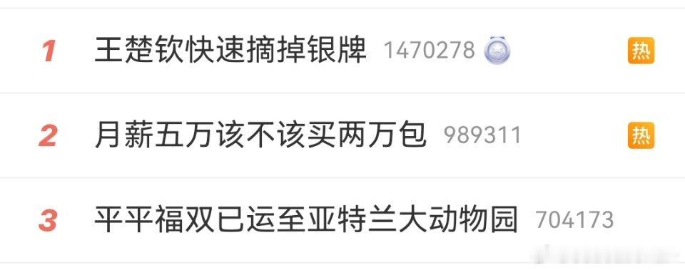 王楚钦快速摘掉银牌一早看这热搜第一，王队得了银牌也不错。 ​​​