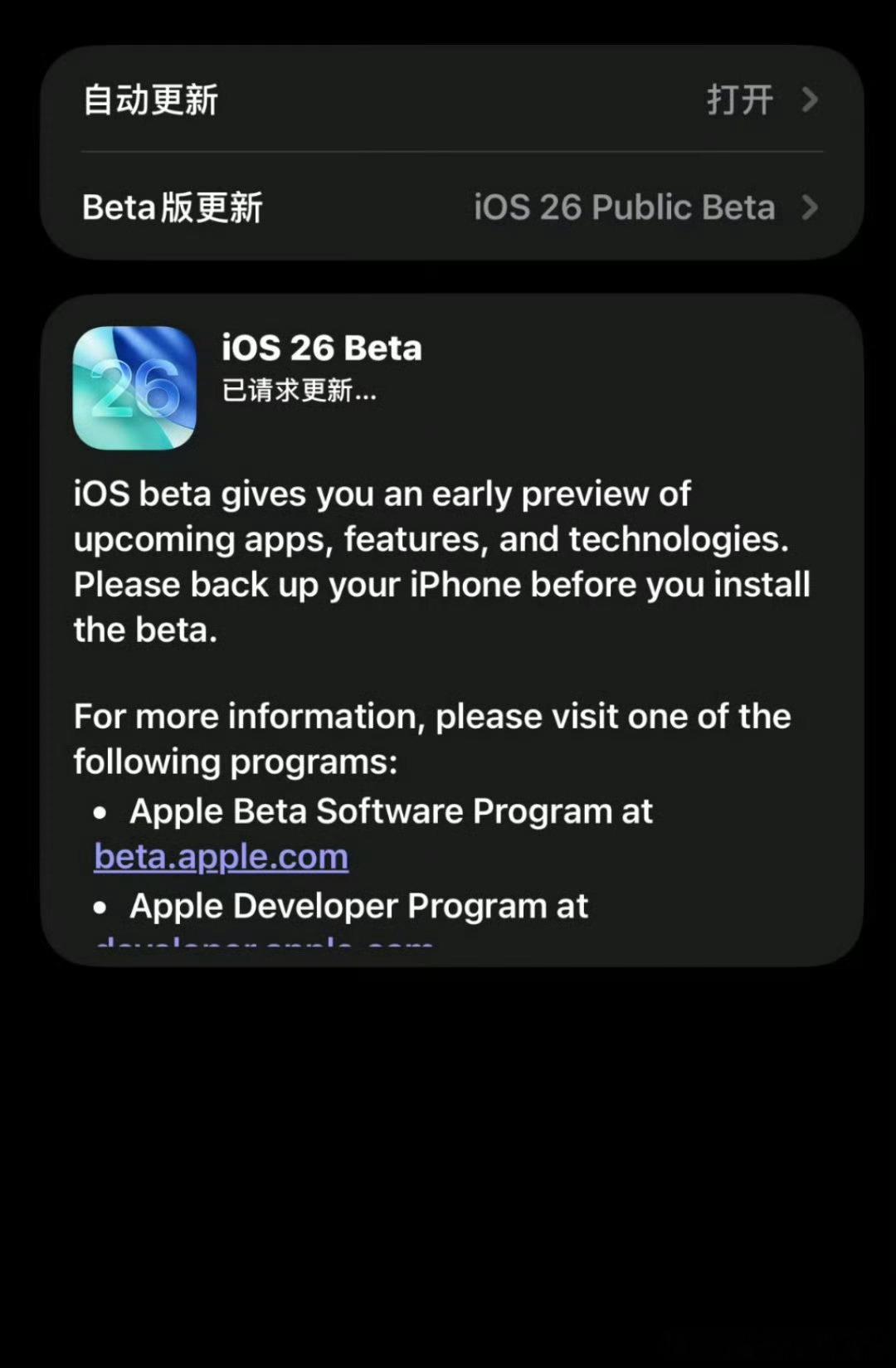 iOS 26 Public Beta ​终于推送了，同时 Developer B