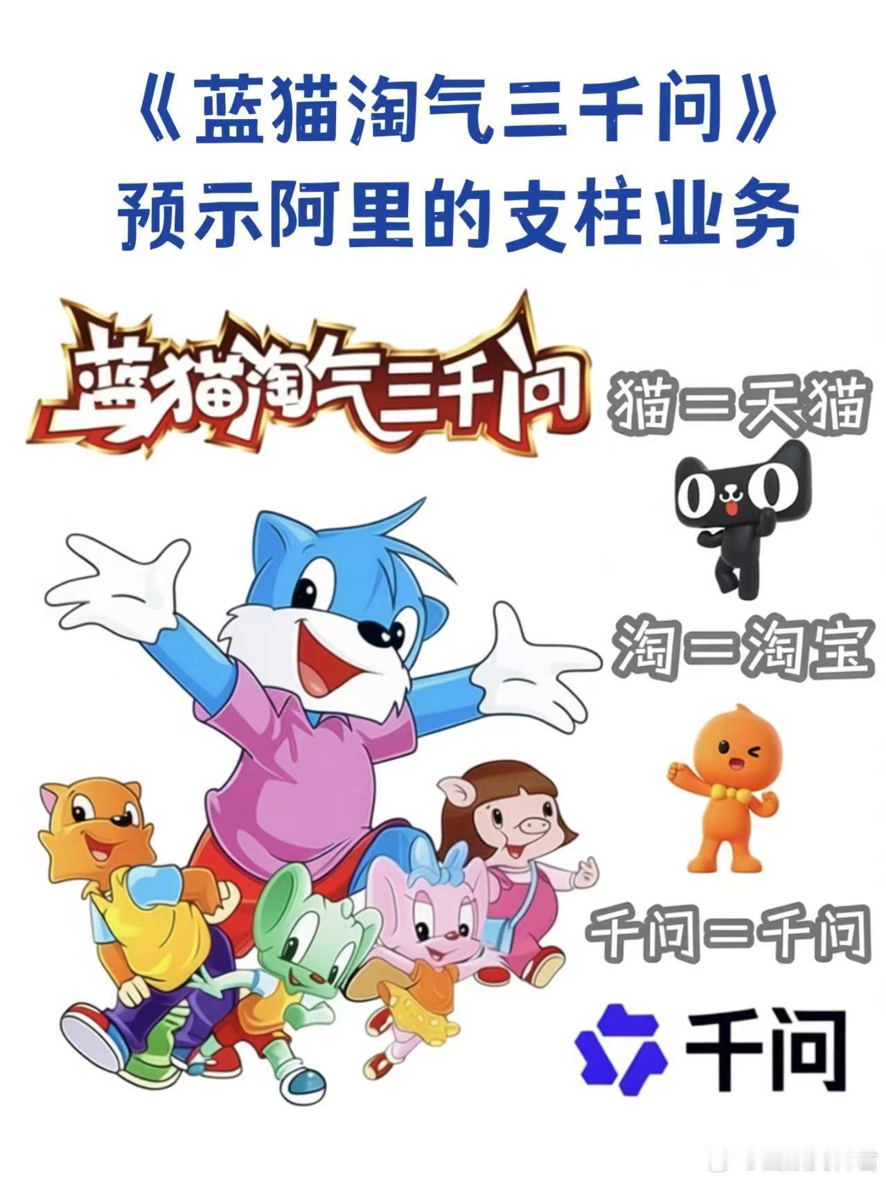 笑晕！蓝猫4600+集是在暗示阿里业务多？猫淘千问齐活，下一个该蓝猫云服务器了吧