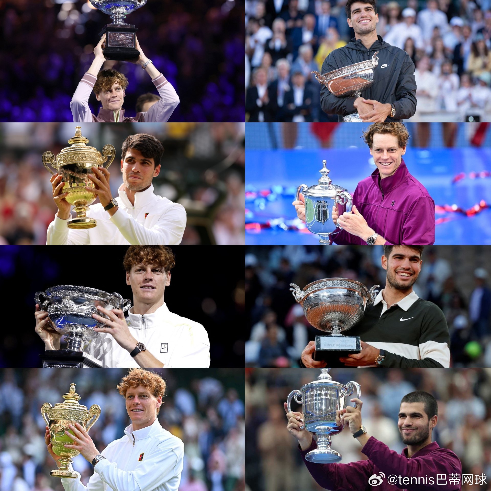双子星连续两年包揽大满贯2024澳网 辛纳🏆2024法网 阿尔卡拉斯🏆202