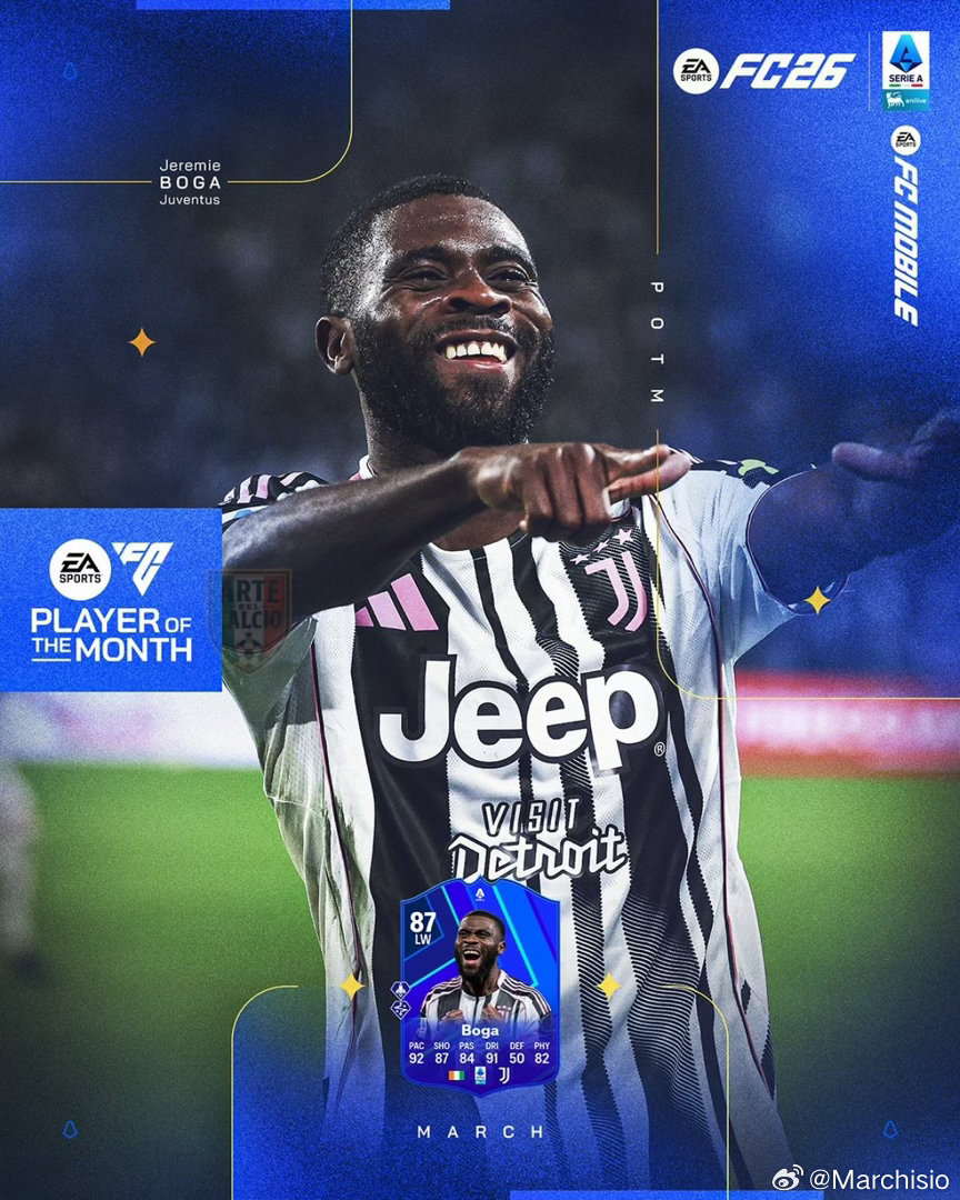 官宣：博加当选为意甲联赛三月份最佳球员！💪同时伊尔迪兹荣获“明日之星”奖，小孔