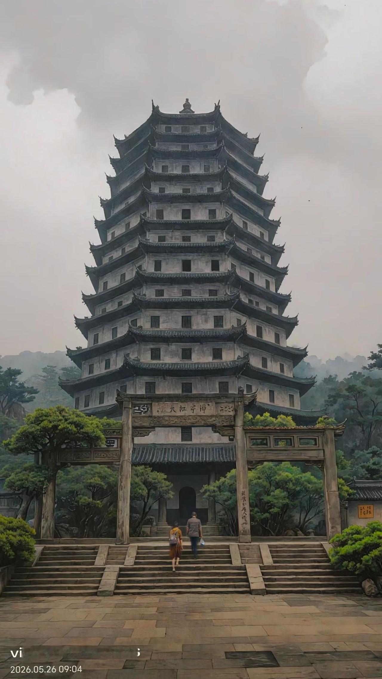 （随拍随语）
[杭州六和塔]吴越当年铸石台，七级浮屠镇江天。砖身木檐依然在，唯有