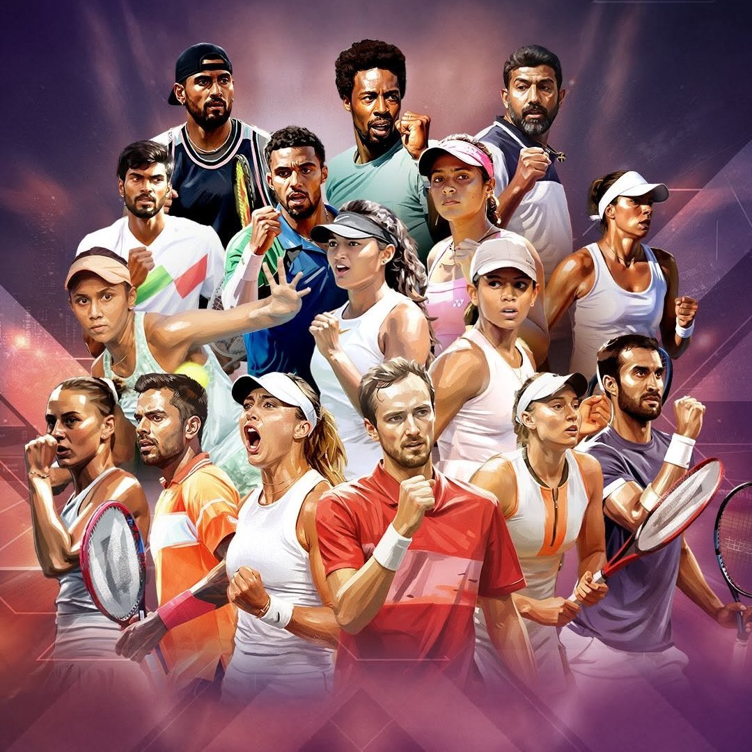 海报上的选手将参加12月17日至20日在印度班加罗尔举行的世界网球联赛(表演赛)