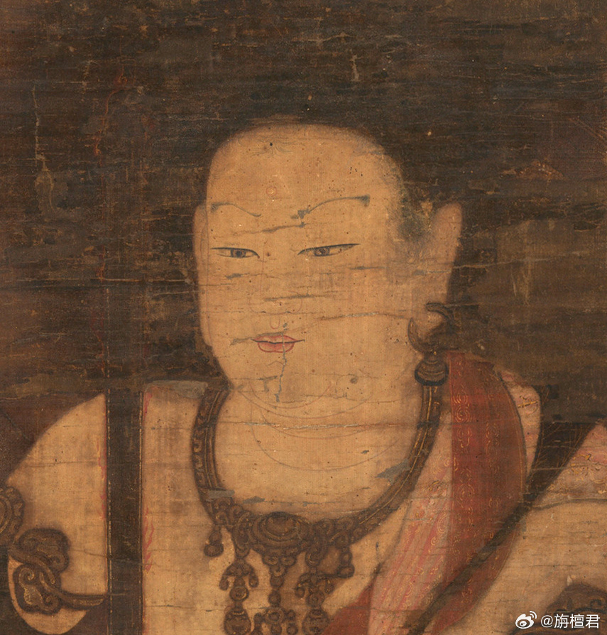 佛学文化 镰仓时代佛画：五髻文殊菩萨像材质：绢本设色尺寸：93.3×52.7 厘