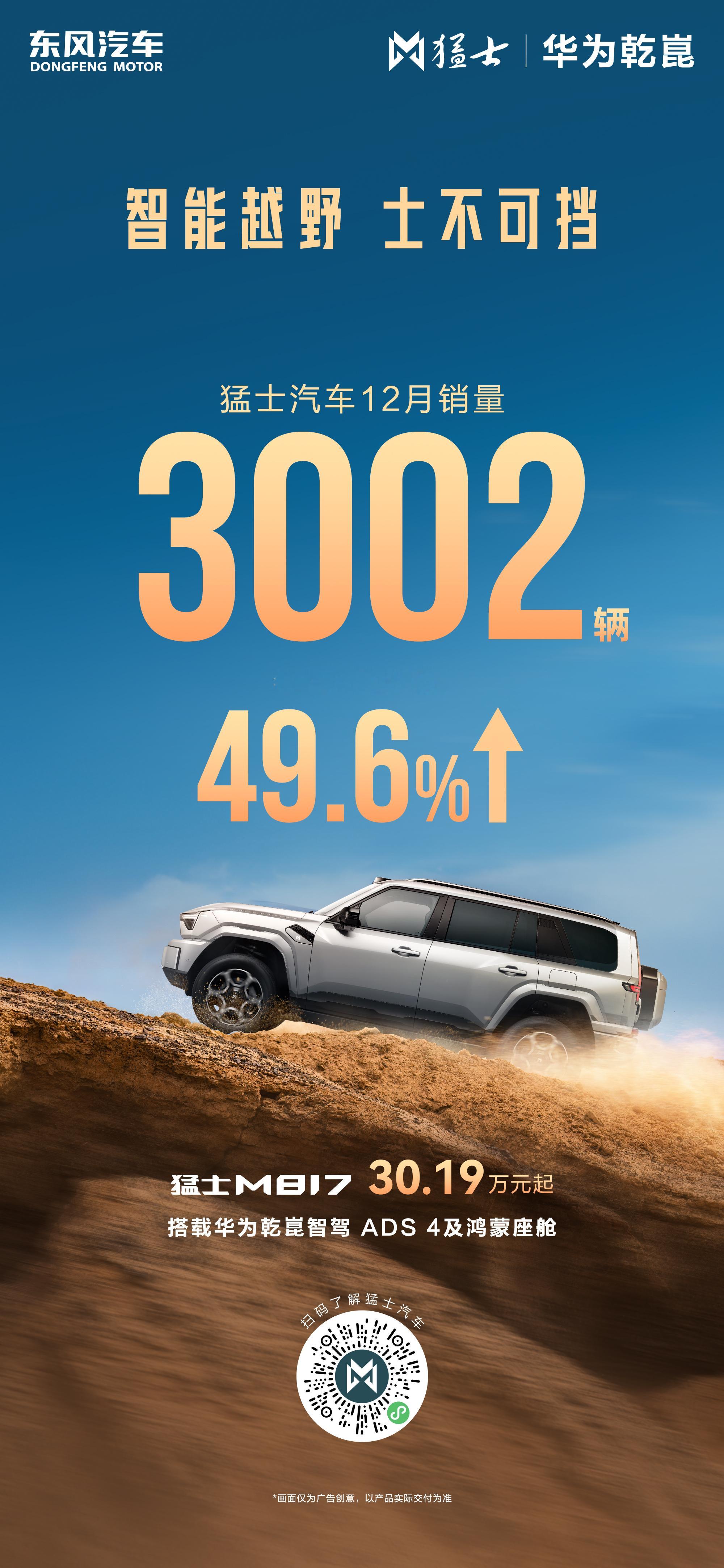 智能越野 士不可挡 猛士汽车  2025全年累计销量10228台同比增长387%