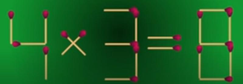 这是一道颇具巧思的火柴棒等式谜题！当前“4 × 3 = 8”并不符合数学运算。现