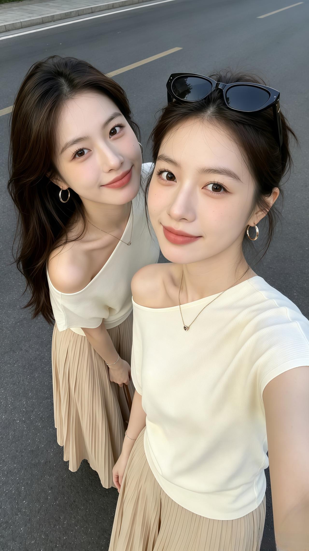 夏季姐妹穿搭 露肩小衫温柔又有设计感 穿搭韩系穿搭 ootd穿搭