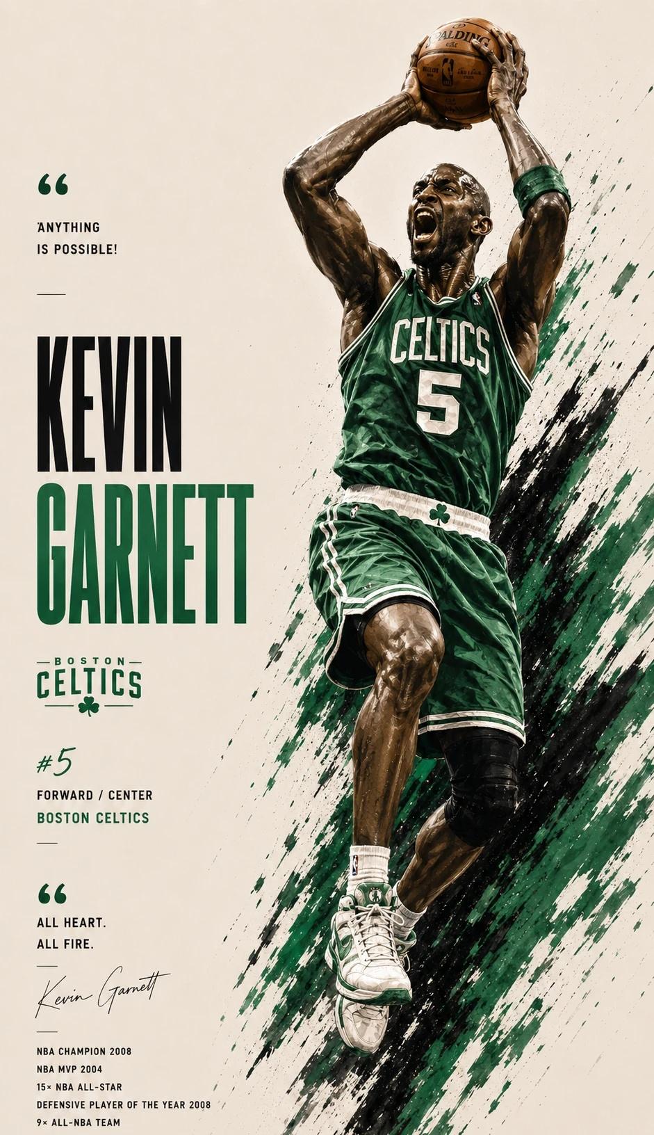 03｜加内特 Kevin Garnett
有些人打球，有些人燃烧
	
怒吼、捶胸