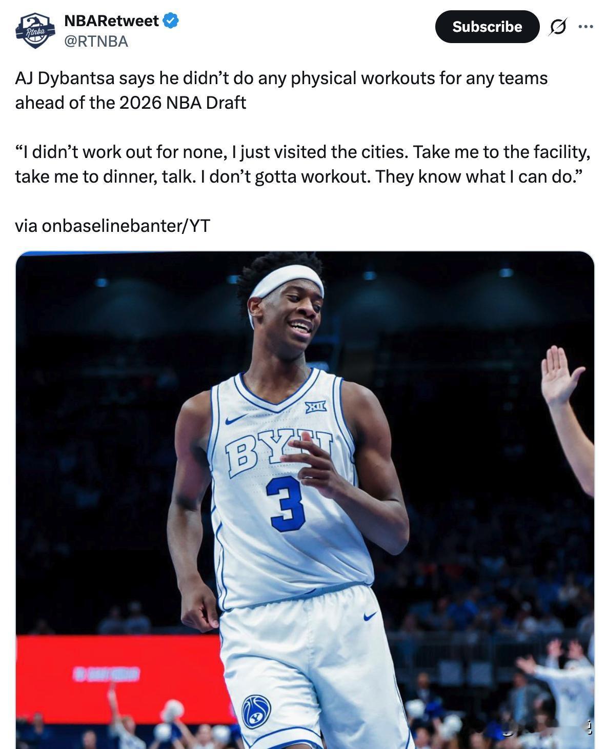 这小子也太有自信了吧！
AJ·迪班萨表示，在2026年NBA选秀大会前，他没有为