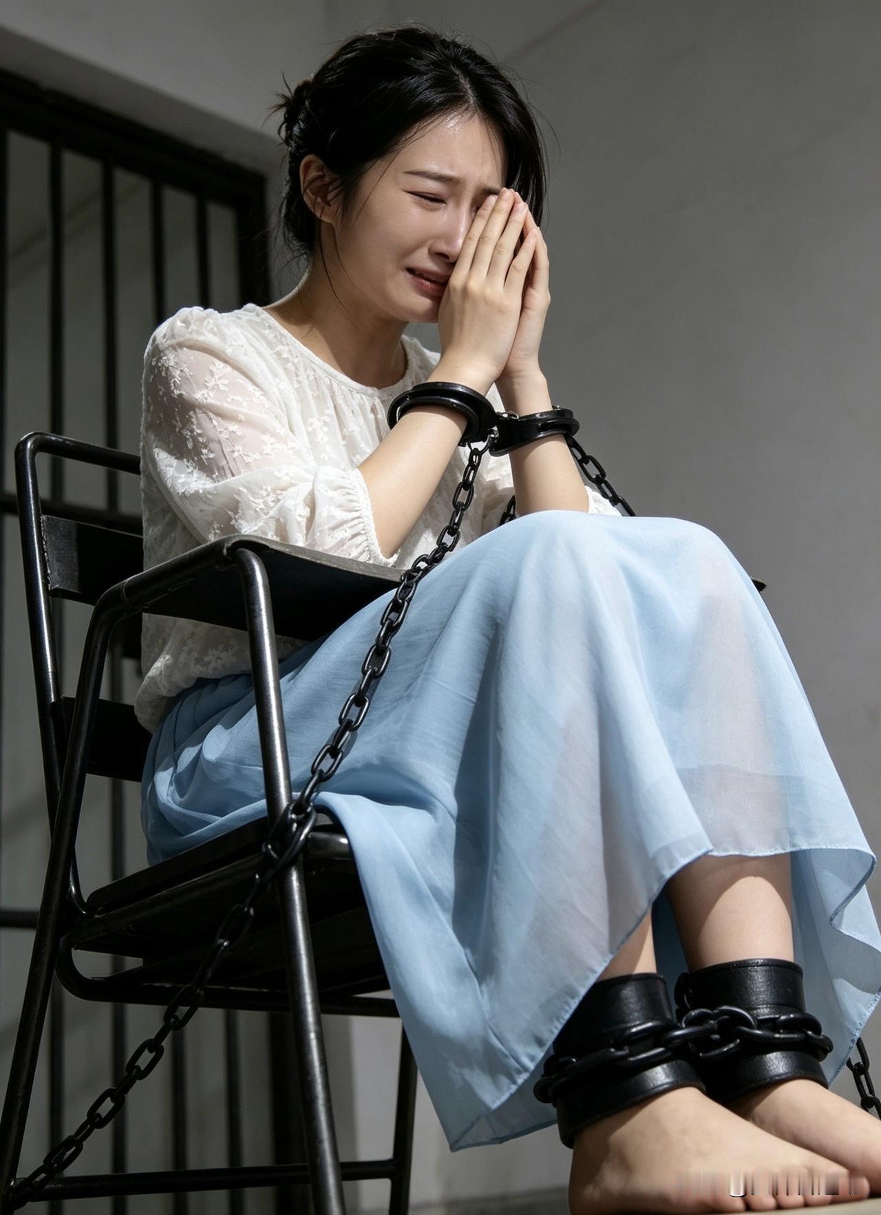 红杏出墙终是错，更兼妄动触天罗。
石榴裙换囚衣冷，镣铐缠身悔恨多。
女子监狱里，