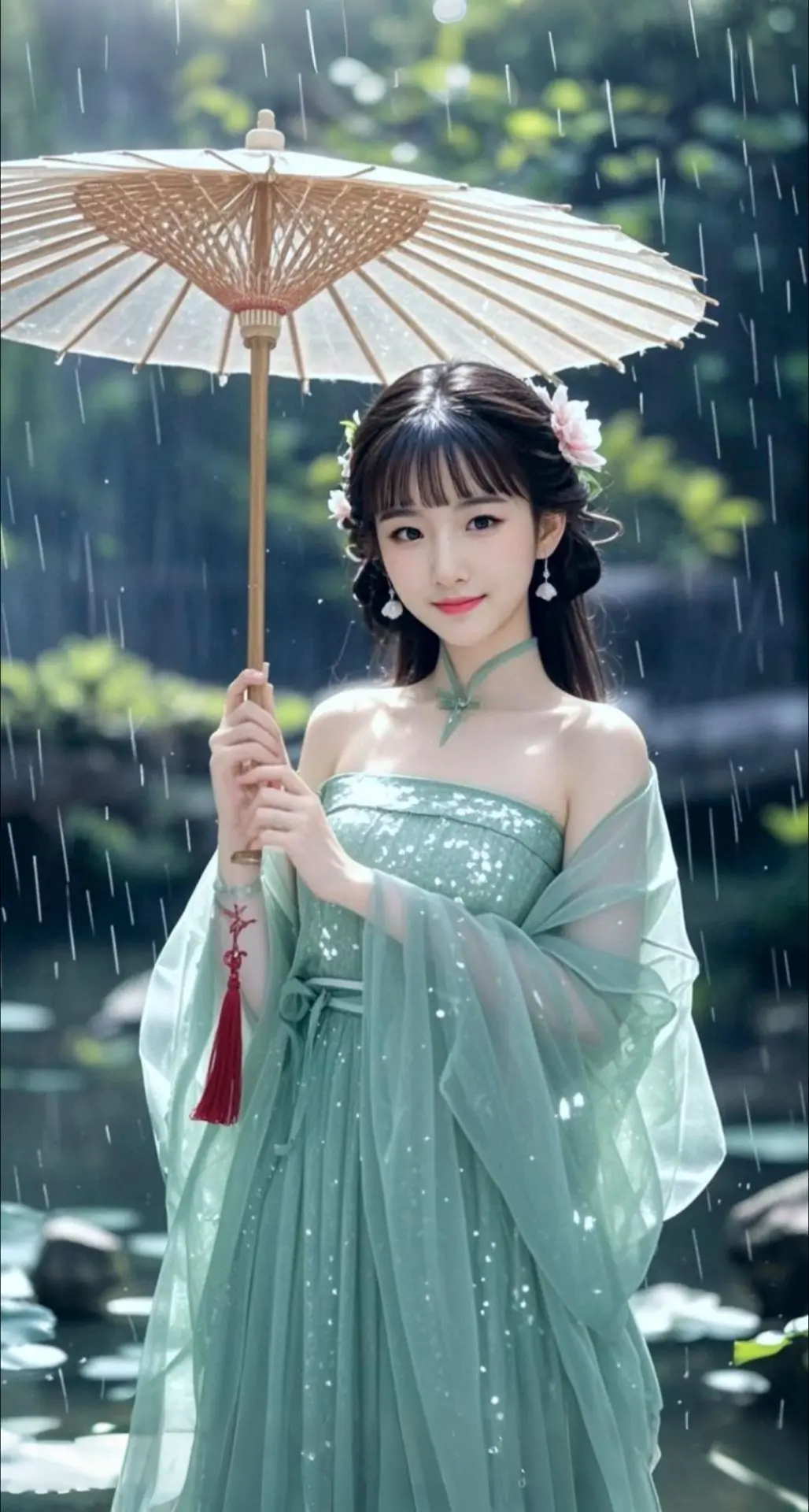 AI扩图 AI雨巷佳人