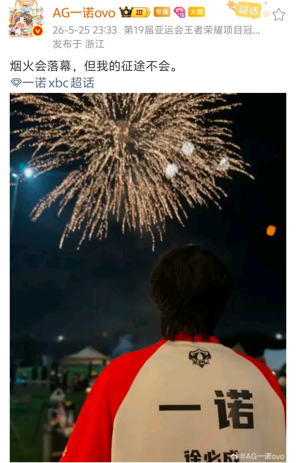 “等我回来”“什么话都不用说 九周年见”“烟火会落幕，但我的征途不会” cr:?